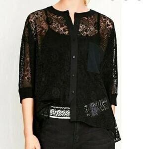 Desigual Cam Lola Embroidered Lace Black Swingy‎ Blouse size medium new!!!